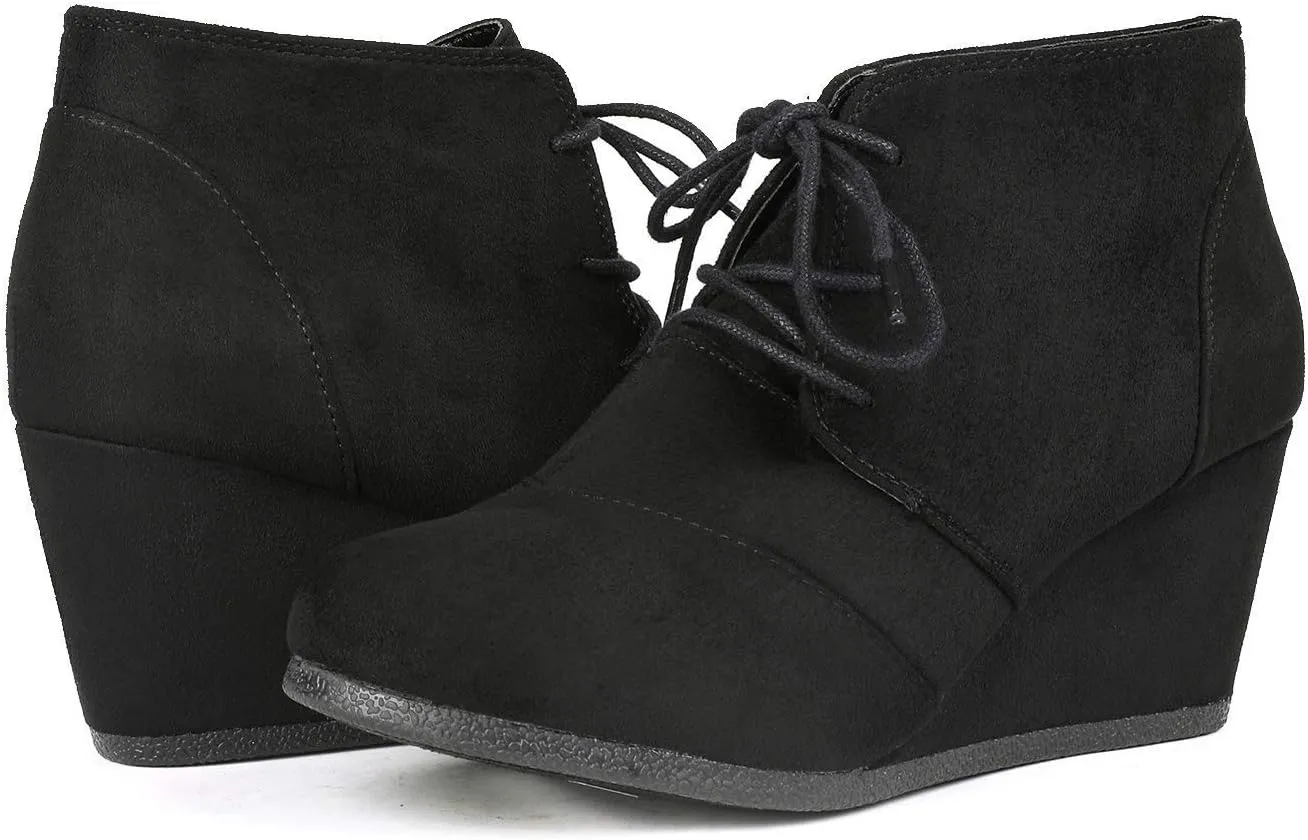 DREAM PAIRS Women's Wedge Boots Casual Fashion Lace Up Low Heel Ankle Booties Shoes