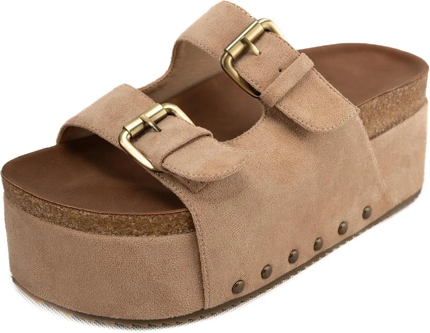 DREAMCIA Women Platform Sandals Slip On Women's Comfort Chunky Platform Slides Flat Double Duckle Casual