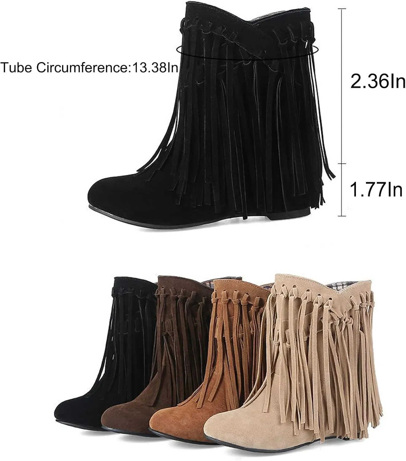 EFTCAL Women's Suede Western Tassel Cowboys Ankle Boots,Hidden Wedge Slip On Booties Casual Fashion Vintage Flat Ankle Boots