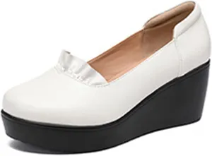 EFTCAL Women's Wedges Platform Ruffles Pump Shoes MId Heel Wedge Slip On Loafers,Lightweight Comfortable Walking Shoes,Casual Breathable Platform Penny Shoes