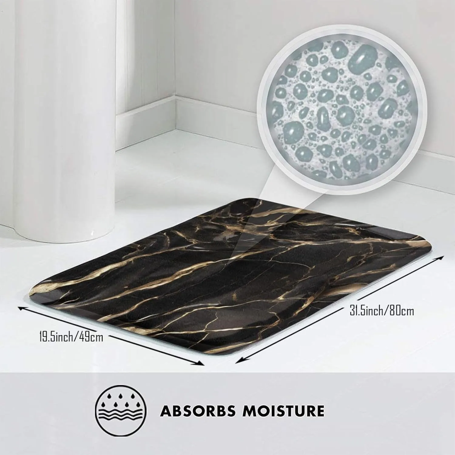 EkcoS Black Gold Marble Indoor Door Mat Floor Mat, Non Slip Front Door Mat Soft Quick Absorbent Doormats, Dust Dirt Resist Door Mats(20âœ–31.5in)