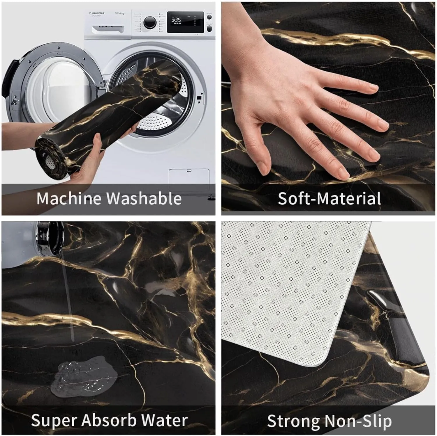 EkcoS Black Gold Marble Indoor Door Mat Floor Mat, Non Slip Front Door Mat Soft Quick Absorbent Doormats, Dust Dirt Resist Door Mats(20âœ–31.5in)