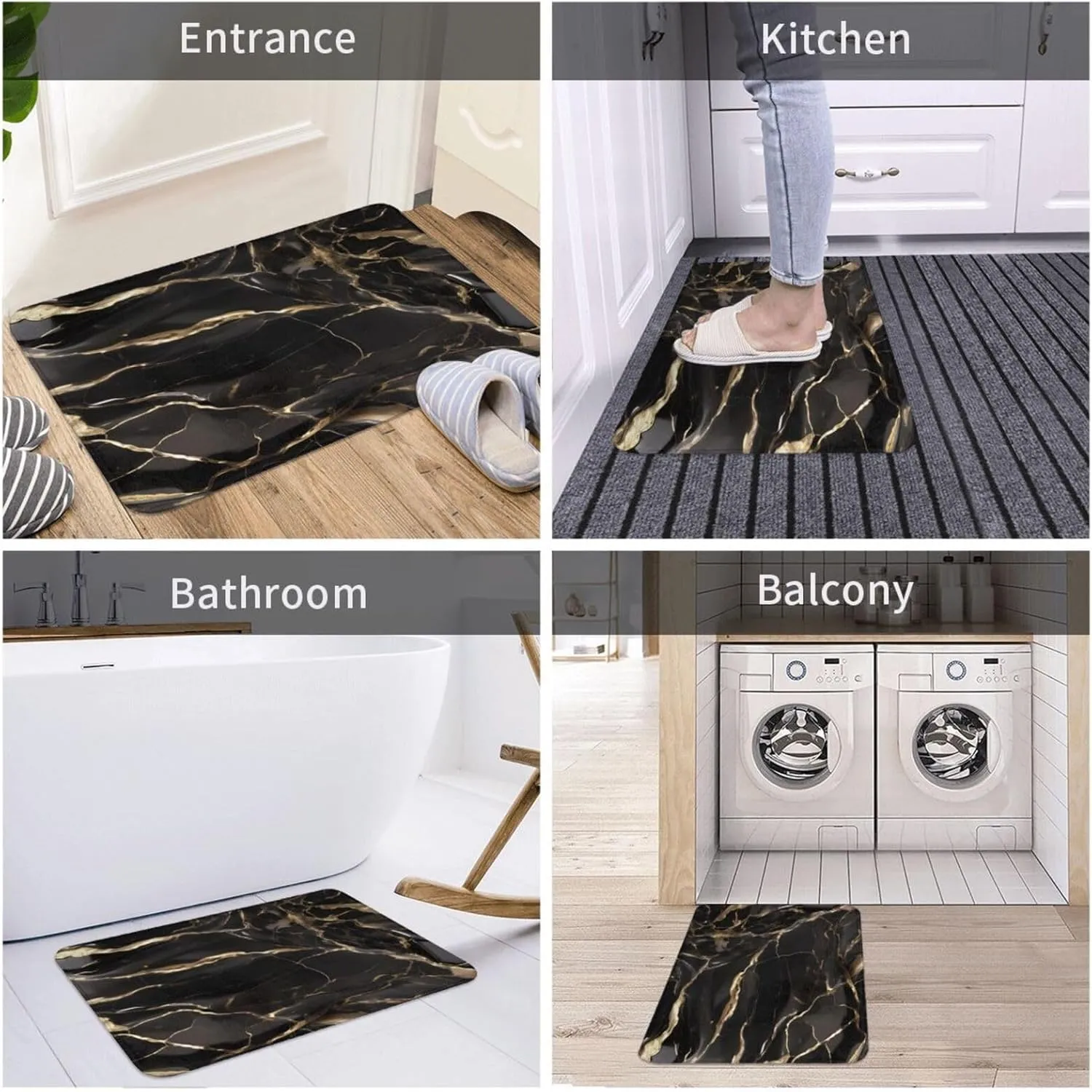 EkcoS Black Gold Marble Indoor Door Mat Floor Mat, Non Slip Front Door Mat Soft Quick Absorbent Doormats, Dust Dirt Resist Door Mats(20âœ–31.5in)