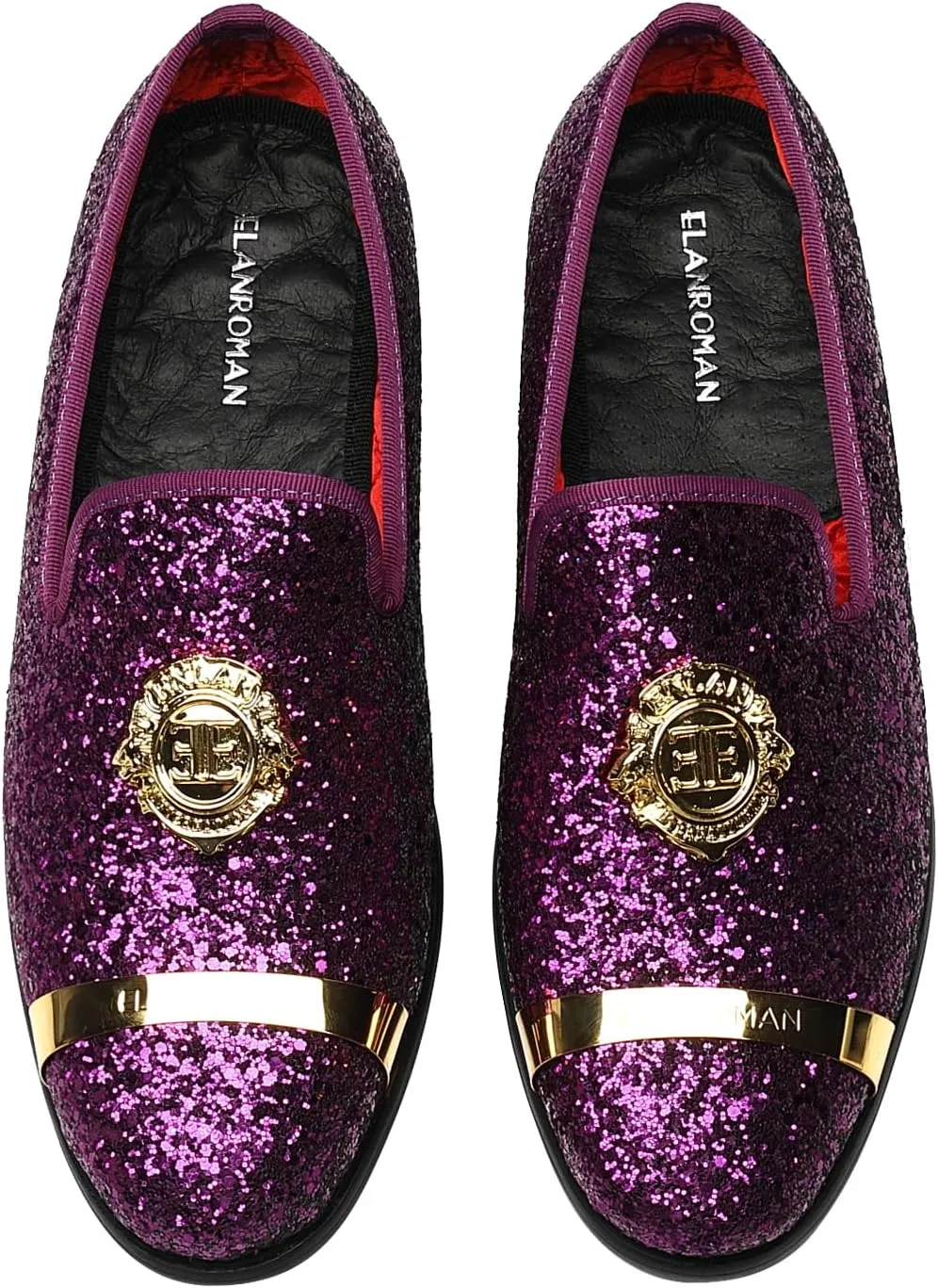 ELANROMAN Men's Glitter Loafers Oxford Dress Fashion Wedding Party Prom Shoes