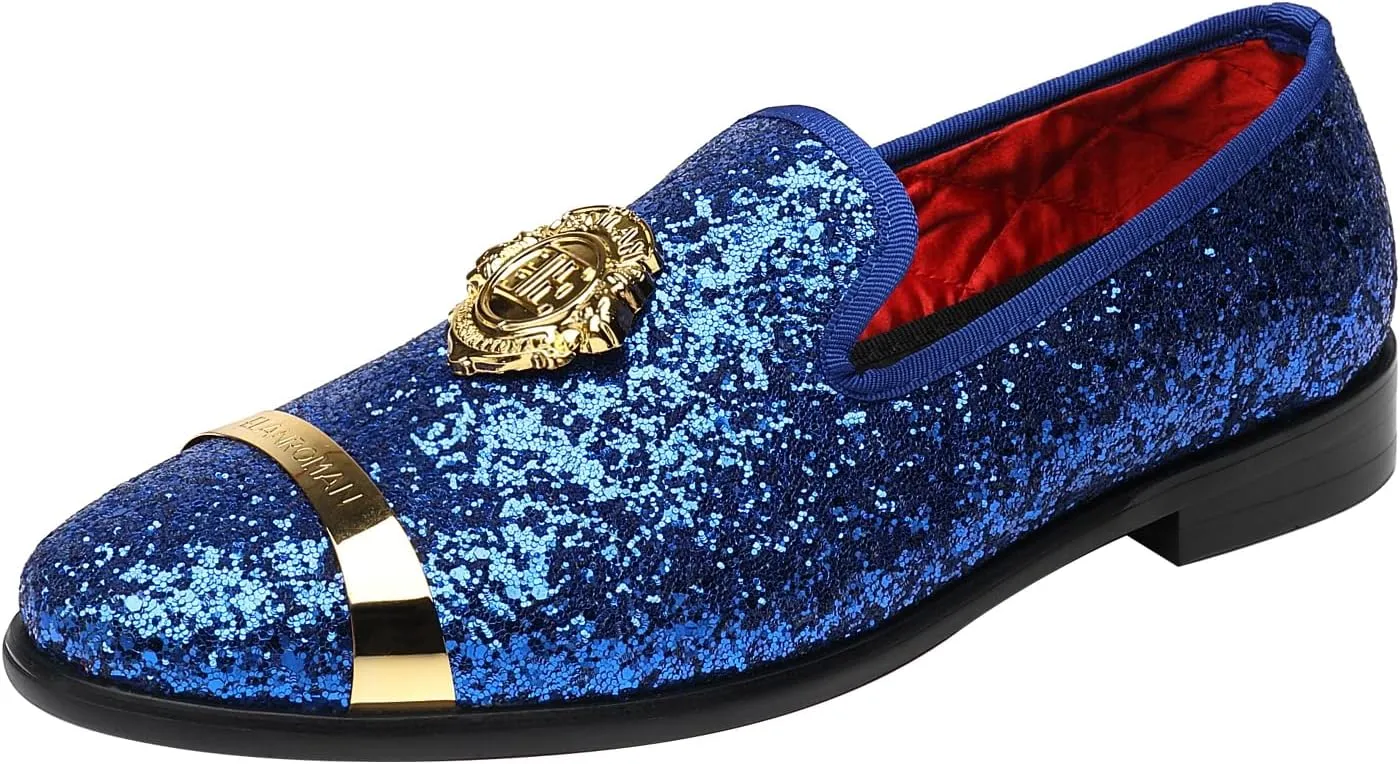 ELANROMAN Men's Glitter Loafers Oxford Dress Fashion Wedding Party Prom Shoes
