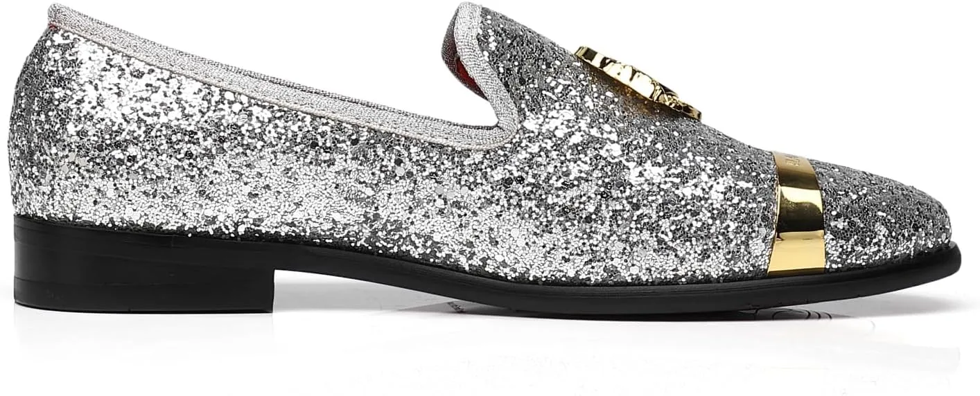 ELANROMAN Men's Glitter Loafers Oxford Dress Fashion Wedding Party Prom Shoes