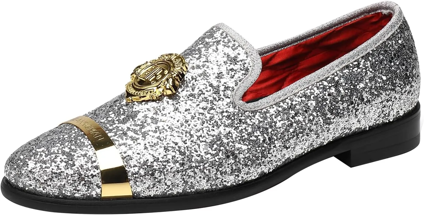 ELANROMAN Men's Glitter Loafers Oxford Dress Fashion Wedding Party Prom Shoes