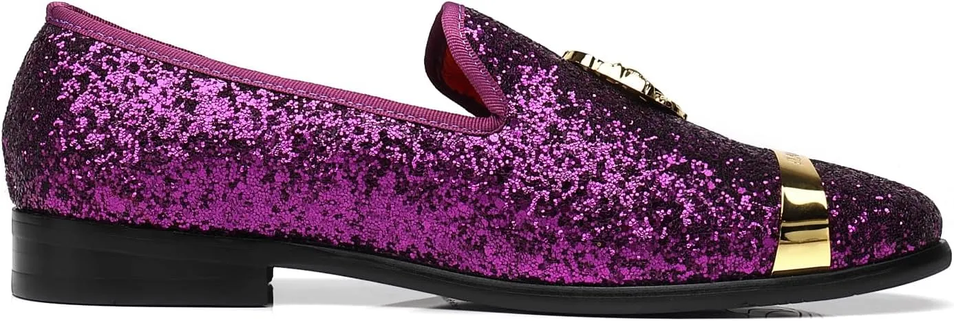 ELANROMAN Men's Glitter Loafers Oxford Dress Fashion Wedding Party Prom Shoes