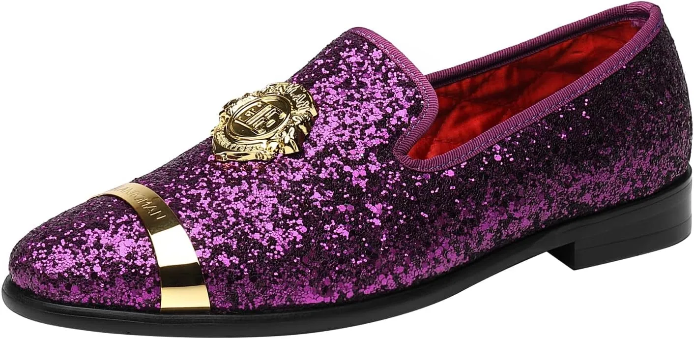 ELANROMAN Men's Glitter Loafers Oxford Dress Fashion Wedding Party Prom Shoes