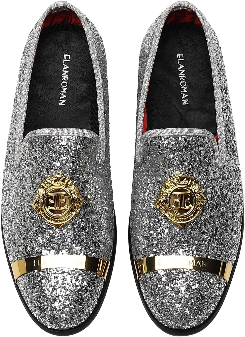 ELANROMAN Men's Glitter Loafers Oxford Dress Fashion Wedding Party Prom Shoes