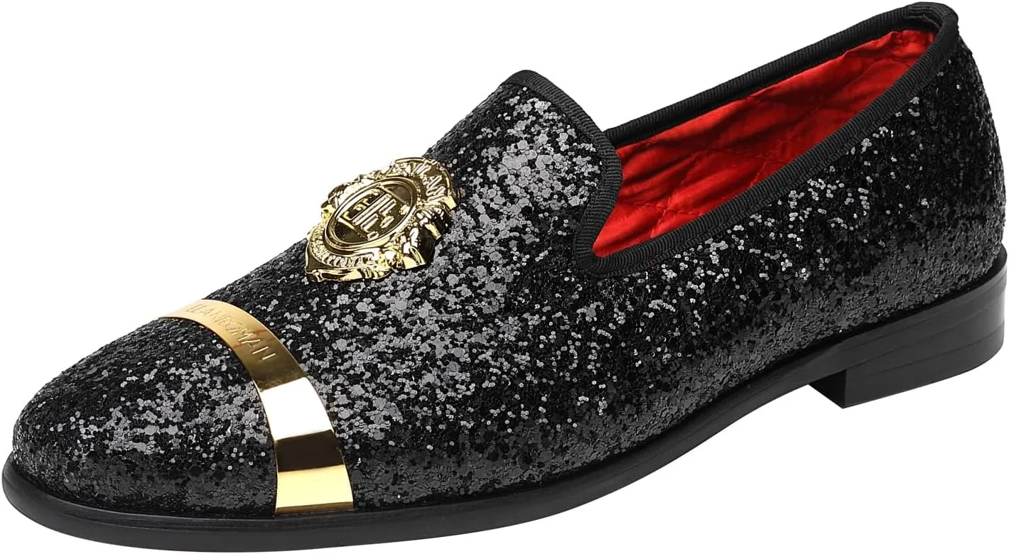 ELANROMAN Men's Glitter Loafers Oxford Dress Fashion Wedding Party Prom Shoes