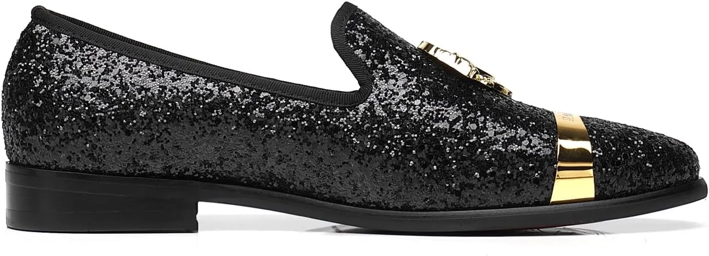 ELANROMAN Men's Glitter Loafers Oxford Dress Fashion Wedding Party Prom Shoes