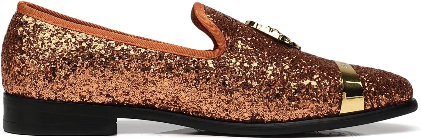 ELANROMAN Men's Glitter Loafers Oxford Dress Fashion Wedding Party Prom Shoes