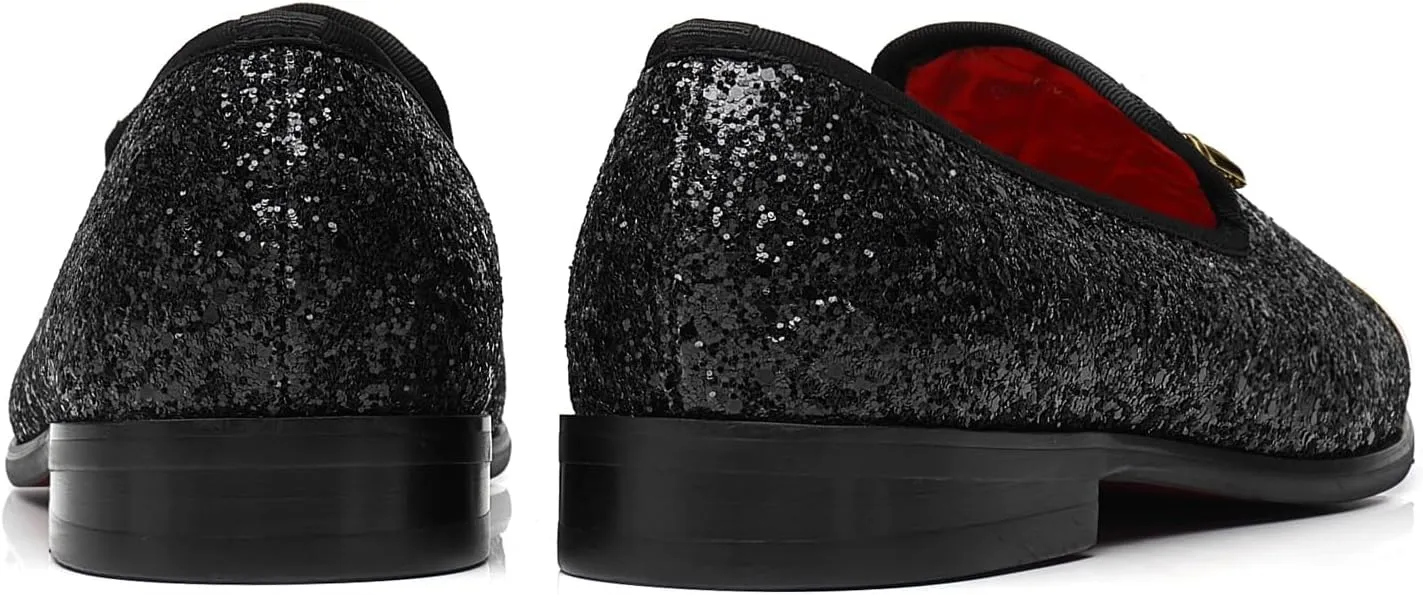 ELANROMAN Men's Glitter Loafers Oxford Dress Fashion Wedding Party Prom Shoes