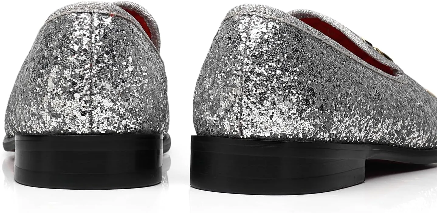 ELANROMAN Men's Glitter Loafers Oxford Dress Fashion Wedding Party Prom Shoes