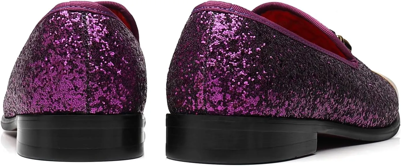 ELANROMAN Men's Glitter Loafers Oxford Dress Fashion Wedding Party Prom Shoes