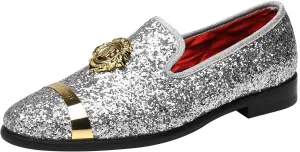 ELANROMAN Men's Glitter Loafers Oxford Dress Fashion Wedding Party Prom Shoes