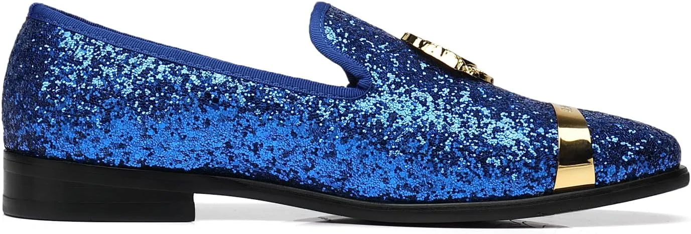 ELANROMAN Men's Glitter Loafers Oxford Dress Fashion Wedding Party Prom Shoes