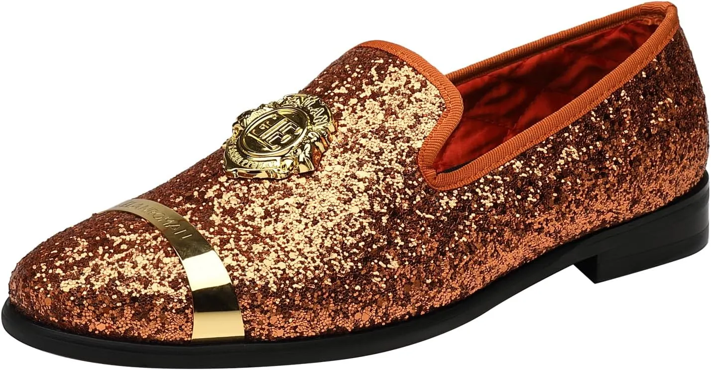 ELANROMAN Men's Glitter Loafers Oxford Dress Fashion Wedding Party Prom Shoes