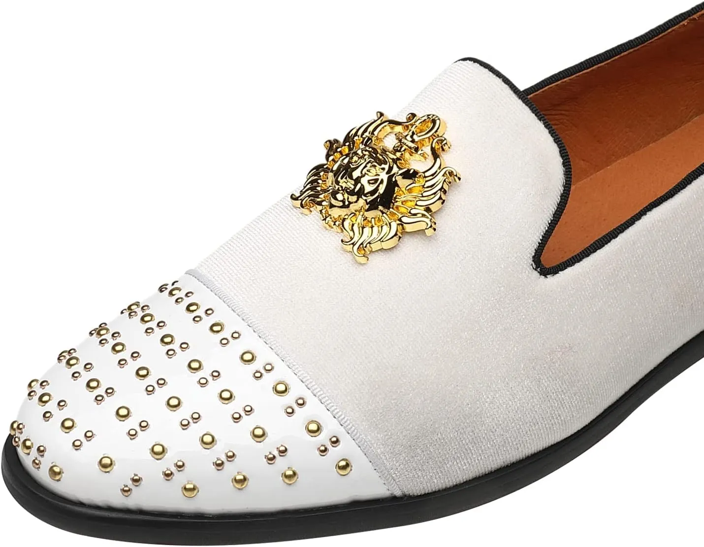 ELANROMAN Men's Loafers Gold Buckle Wedding Party Prom Velvet Dress Shoes