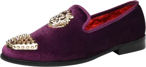 ELANROMAN Men's Loafers Gold Buckle Wedding Party Prom Velvet Dress Shoes