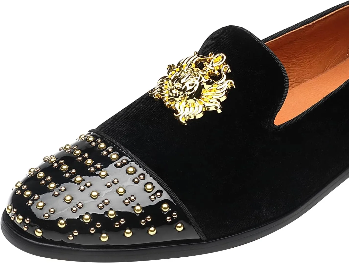 ELANROMAN Men's Loafers Gold Buckle Wedding Party Prom Velvet Dress Shoes
