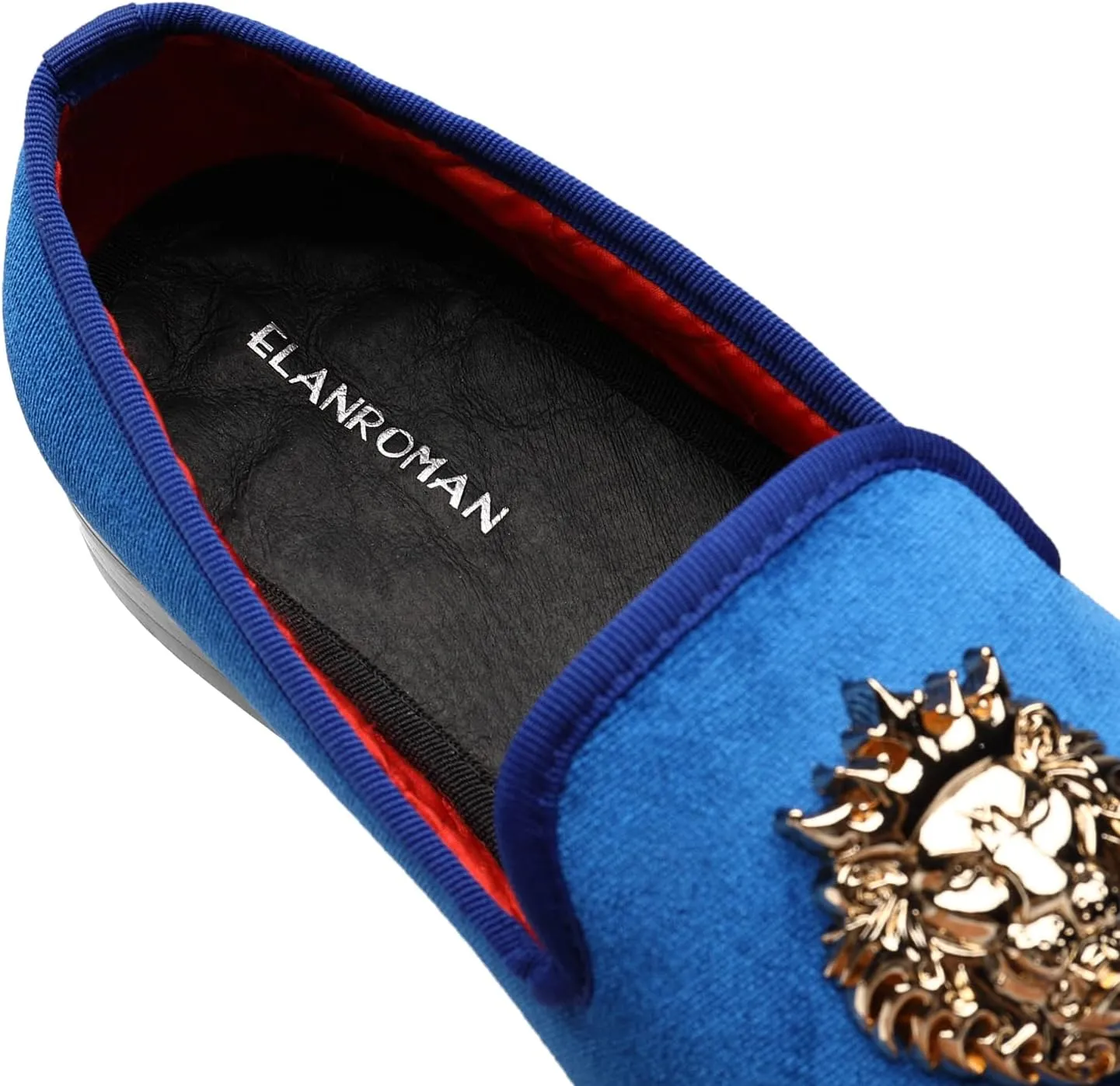 ELANROMAN Men's Loafers Gold Buckle Wedding Party Prom Velvet Dress Shoes