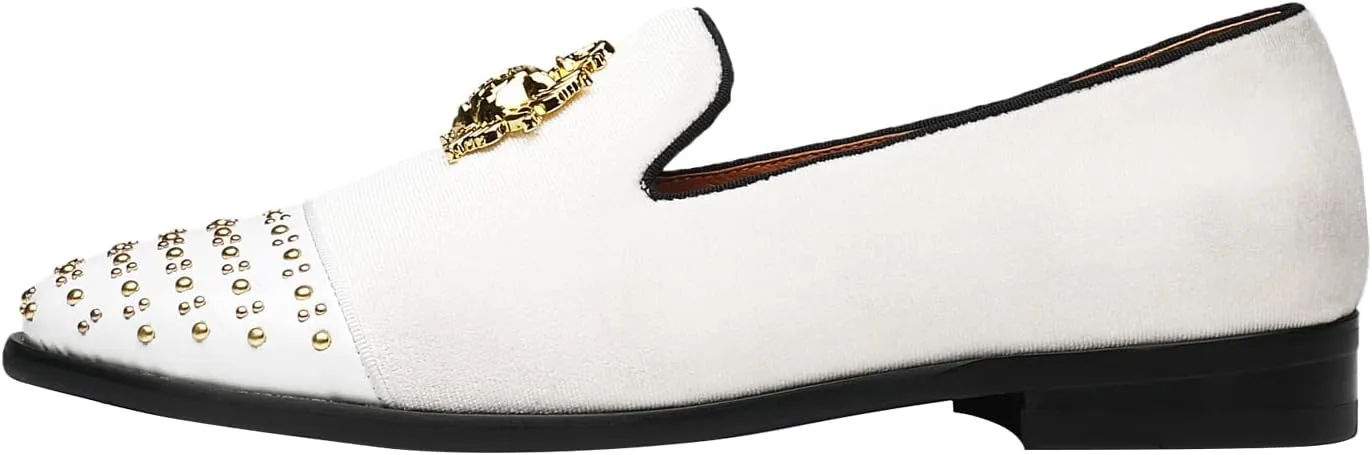 ELANROMAN Men's Loafers Gold Buckle Wedding Party Prom Velvet Dress Shoes