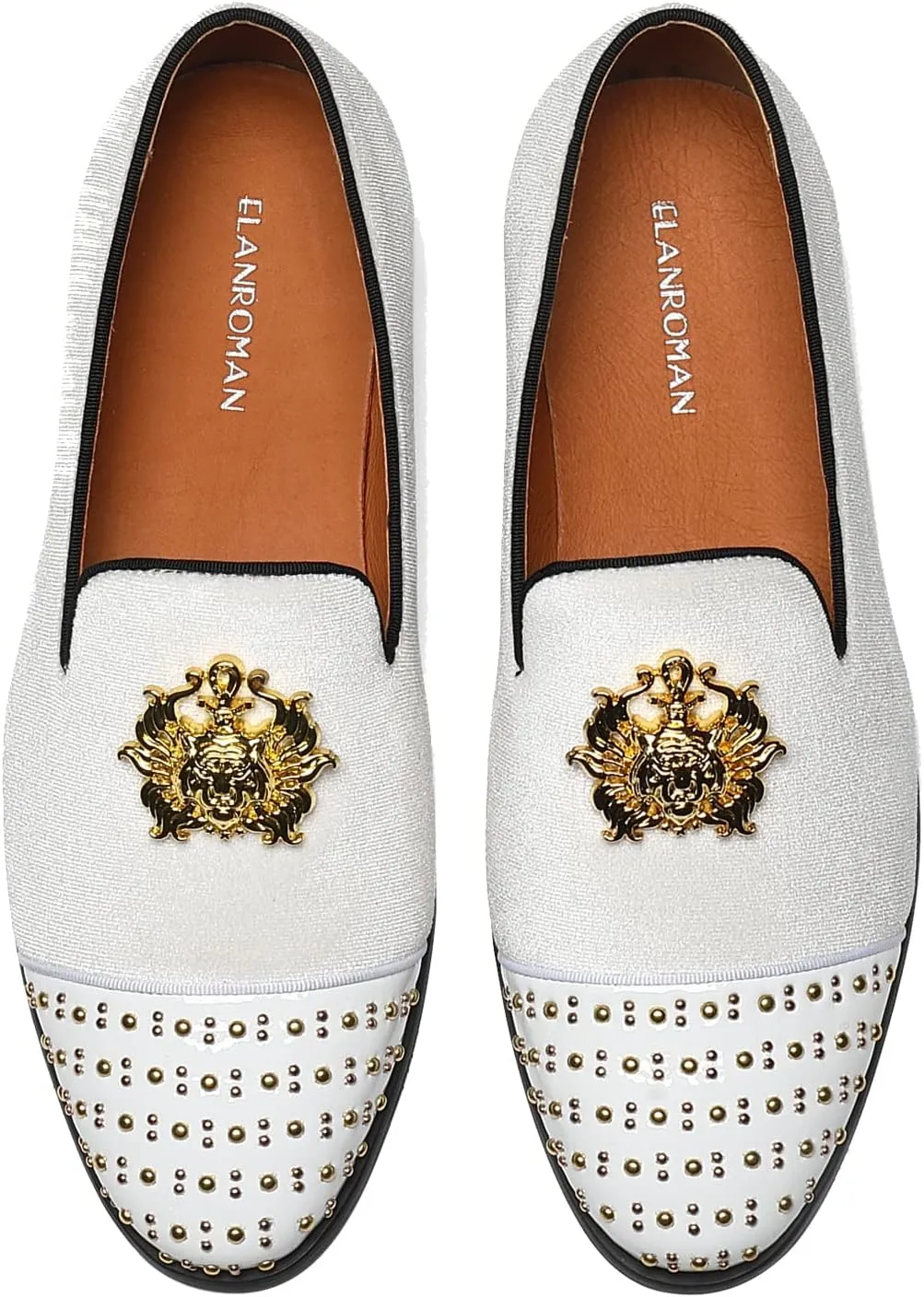 ELANROMAN Men's Loafers Gold Buckle Wedding Party Prom Velvet Dress Shoes