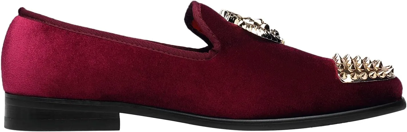 ELANROMAN Men's Loafers Gold Buckle Wedding Party Prom Velvet Dress Shoes