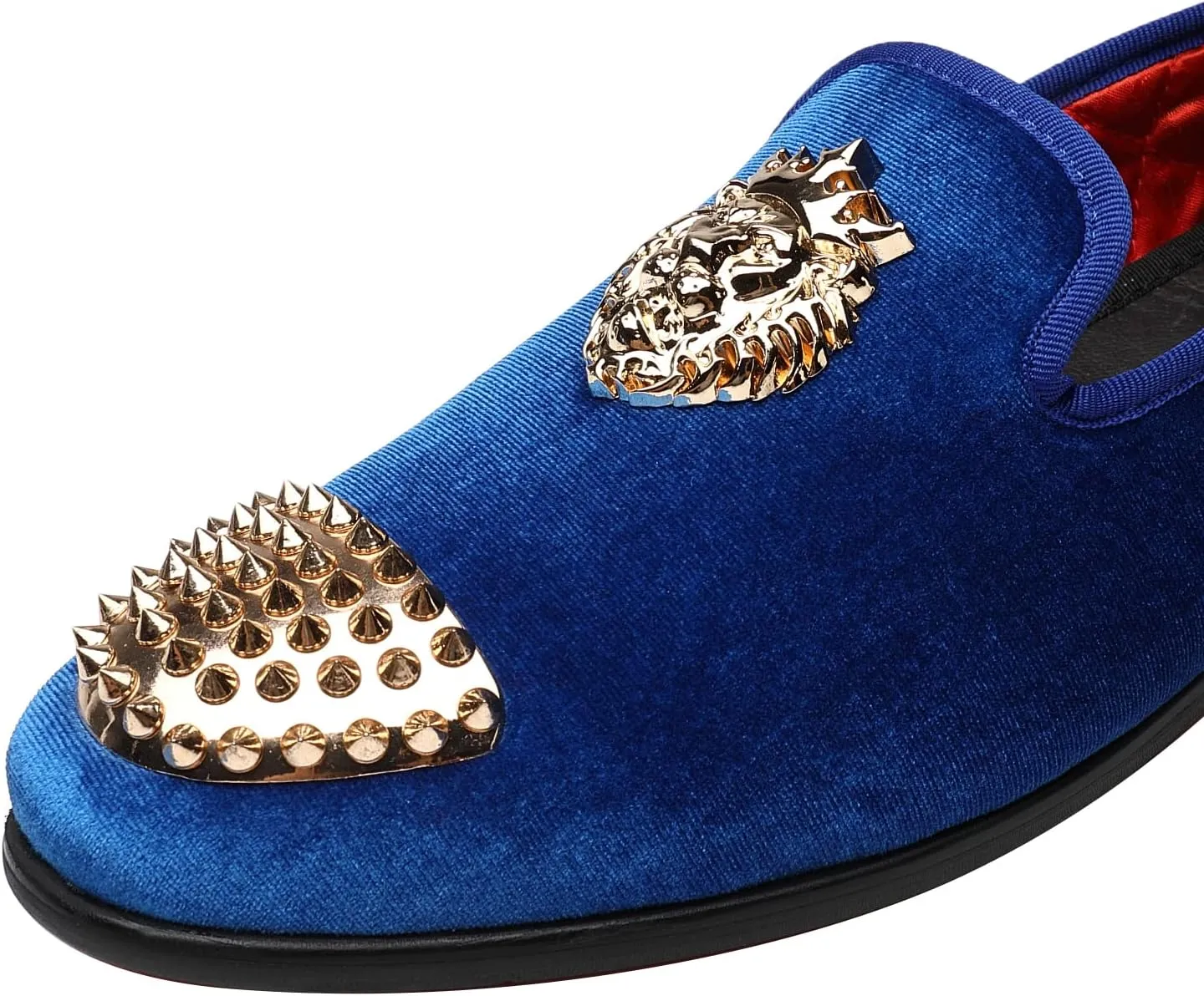 ELANROMAN Men's Loafers Gold Buckle Wedding Party Prom Velvet Dress Shoes