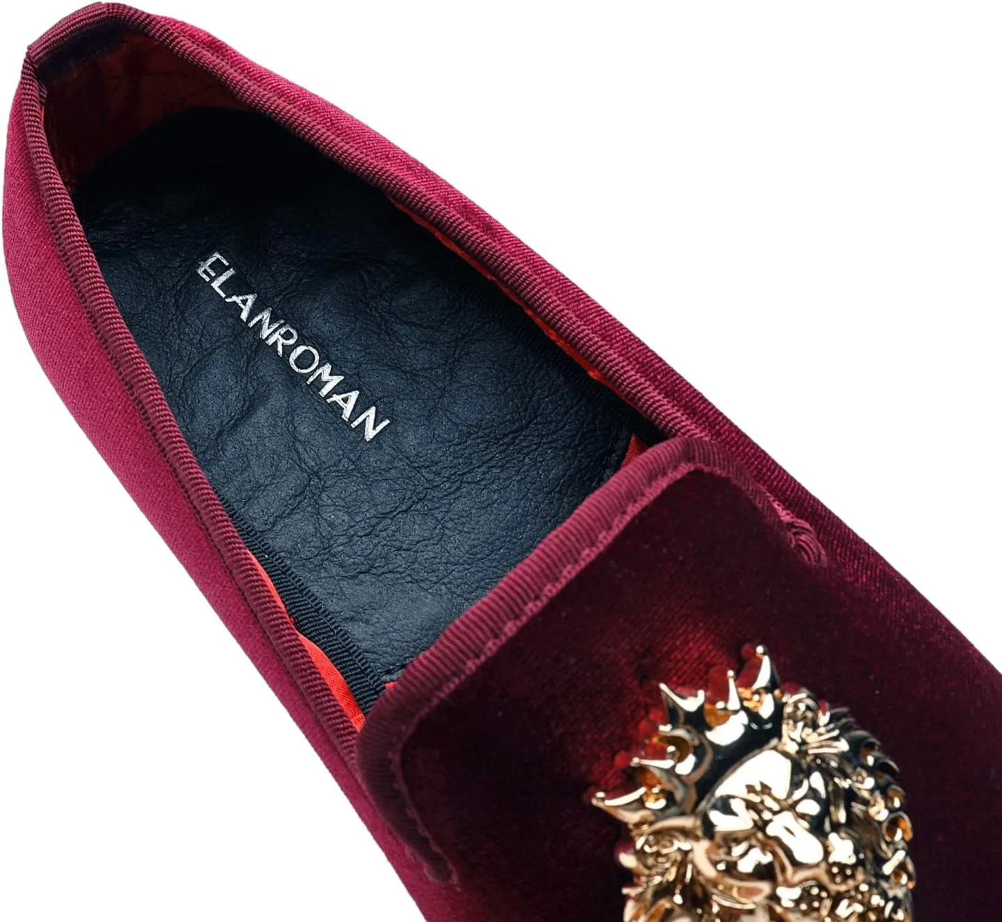 ELANROMAN Men's Loafers Gold Buckle Wedding Party Prom Velvet Dress Shoes