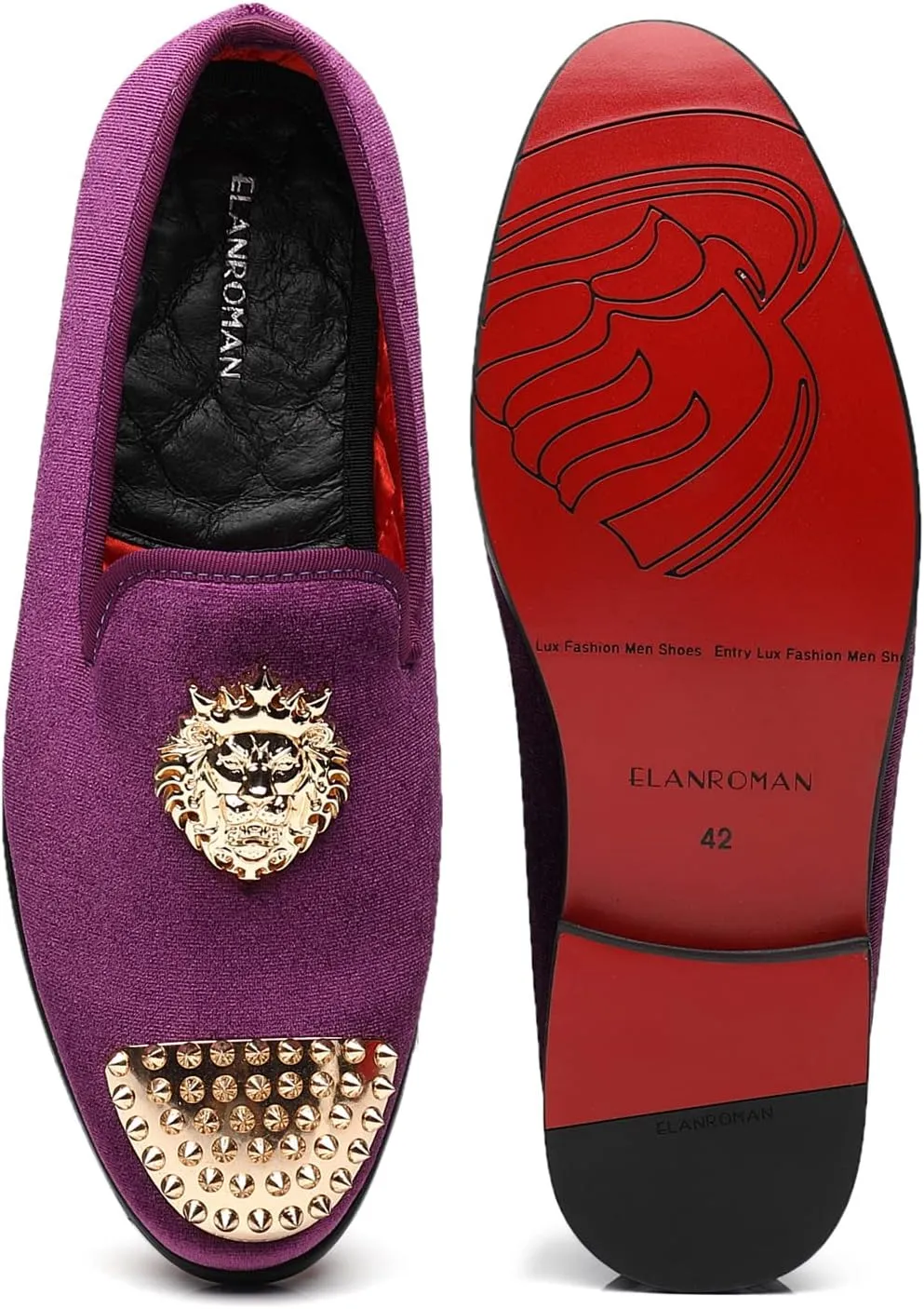 ELANROMAN Men's Loafers Gold Buckle Wedding Party Prom Velvet Dress Shoes