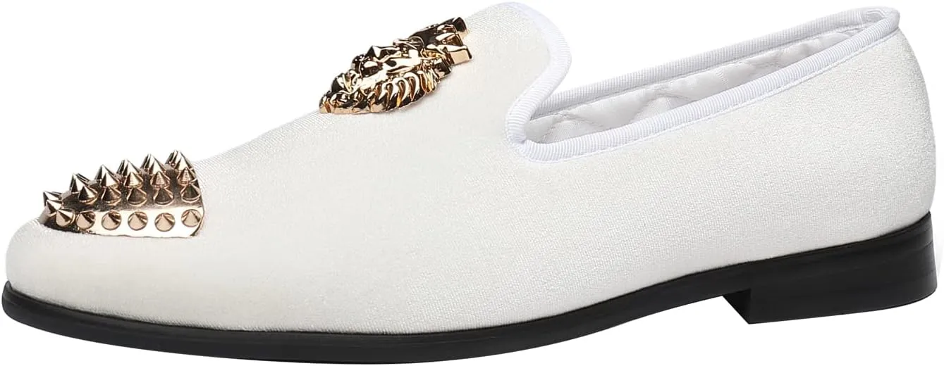 ELANROMAN Men's Loafers Gold Buckle Wedding Party Prom Velvet Dress Shoes