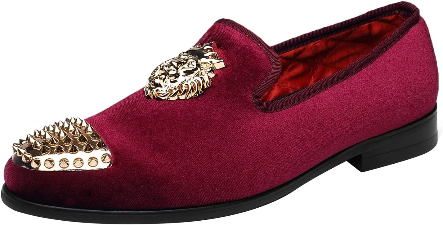 ELANROMAN Men's Loafers Gold Buckle Wedding Party Prom Velvet Dress Shoes
