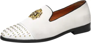ELANROMAN Men's Loafers Gold Buckle Wedding Party Prom Velvet Dress Shoes
