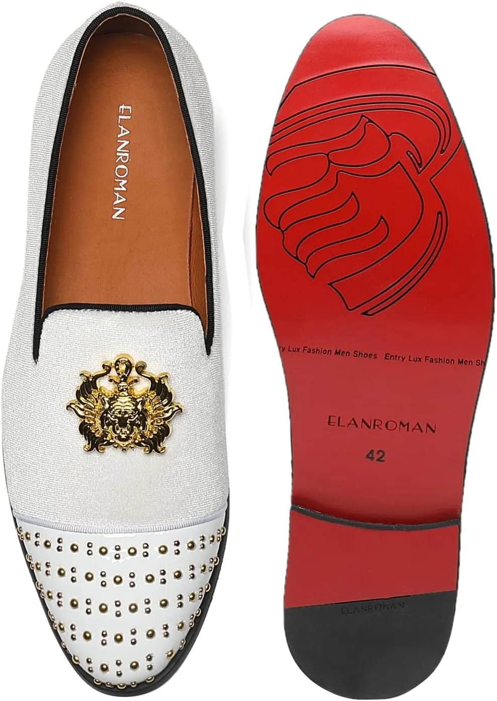ELANROMAN Men's Loafers Gold Buckle Wedding Party Prom Velvet Dress Shoes