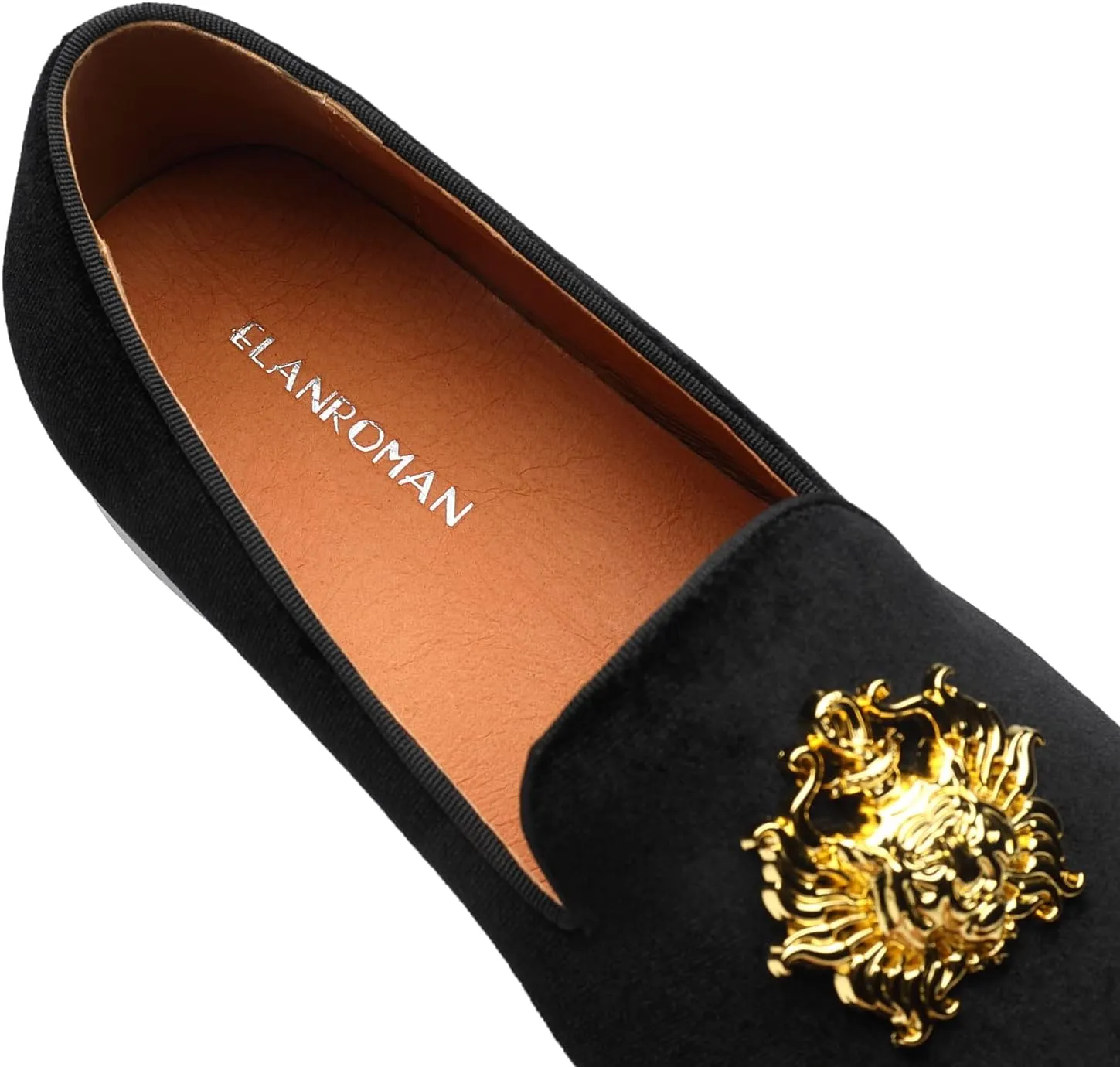ELANROMAN Men's Loafers Gold Buckle Wedding Party Prom Velvet Dress Shoes