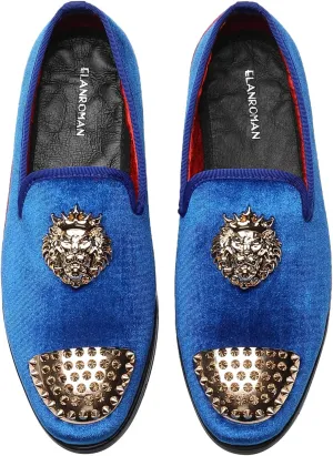 ELANROMAN Men's Loafers Gold Buckle Wedding Party Prom Velvet Dress Shoes