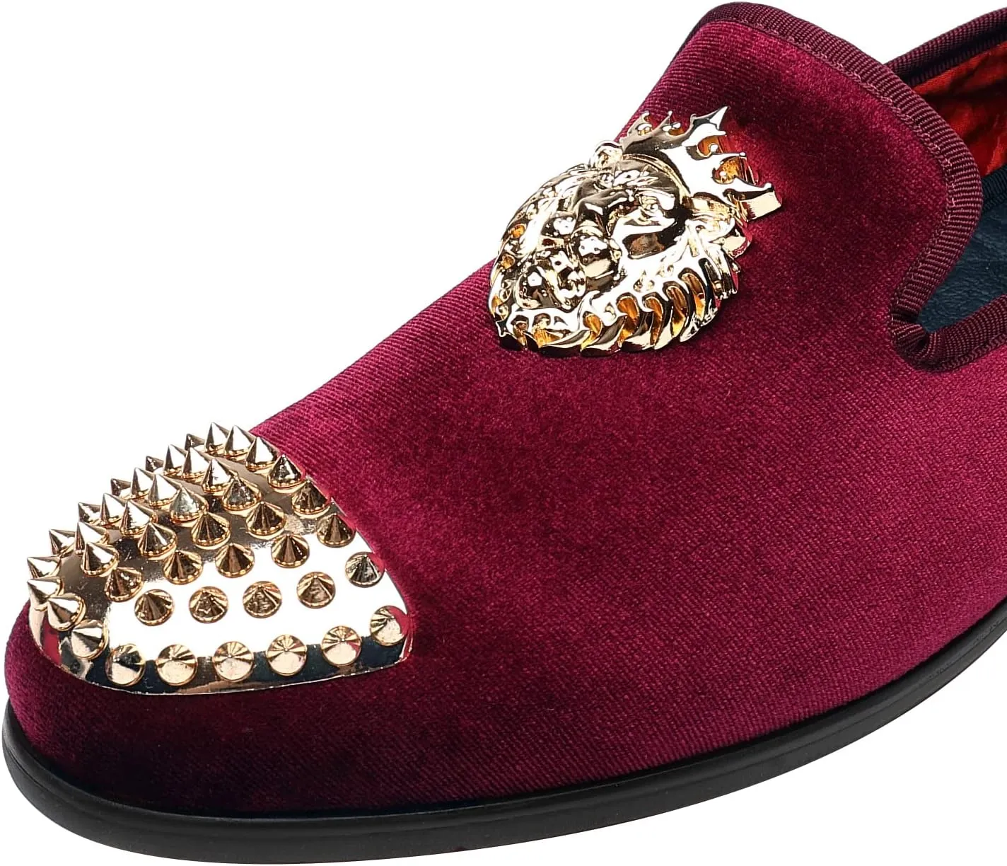ELANROMAN Men's Loafers Gold Buckle Wedding Party Prom Velvet Dress Shoes