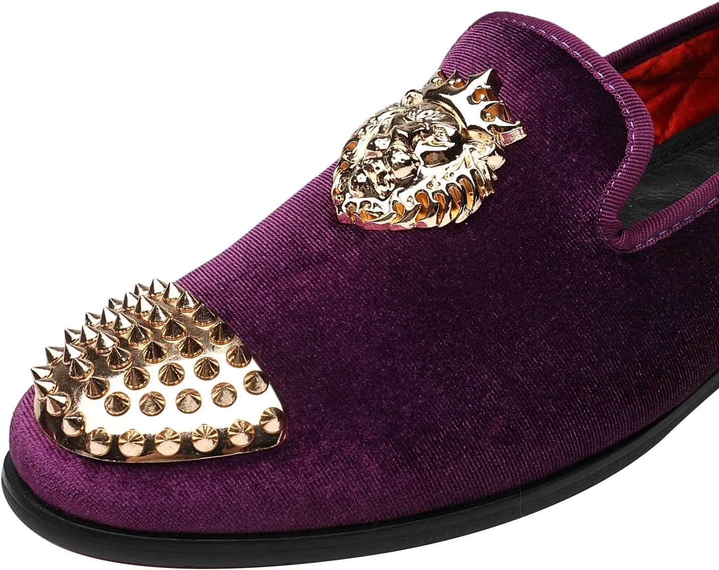 ELANROMAN Men's Loafers Gold Buckle Wedding Party Prom Velvet Dress Shoes