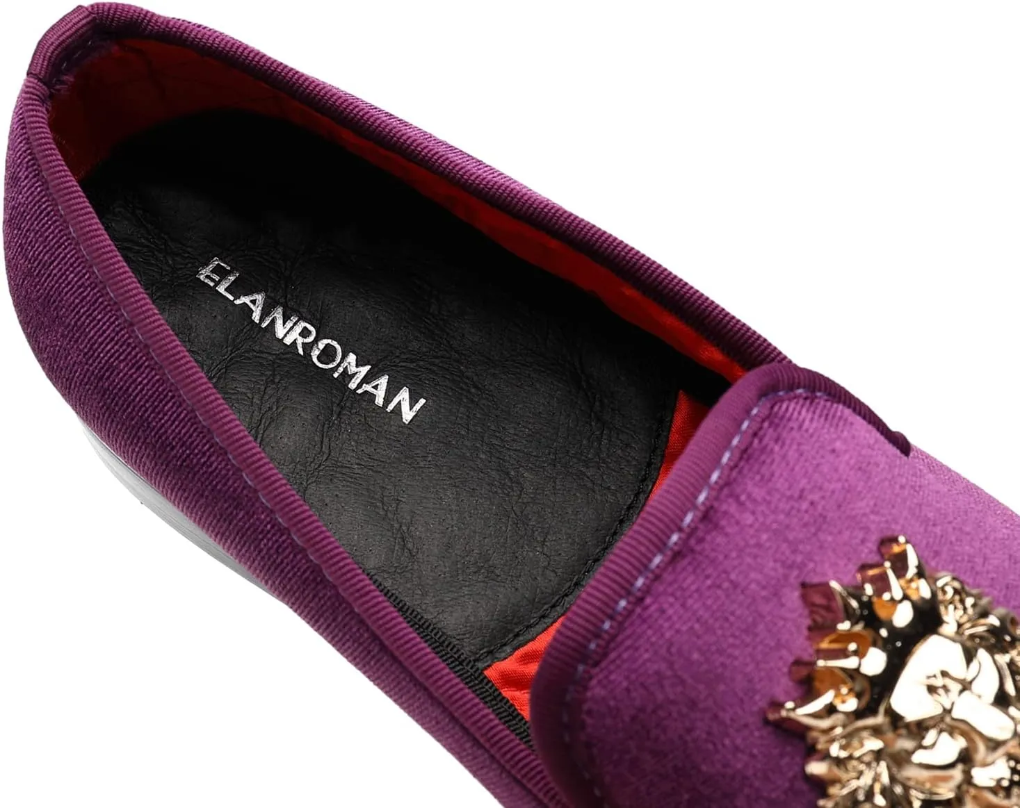 ELANROMAN Men's Loafers Gold Buckle Wedding Party Prom Velvet Dress Shoes