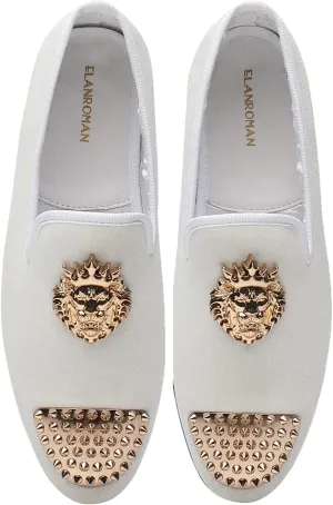 ELANROMAN Men's Loafers Gold Buckle Wedding Party Prom Velvet Dress Shoes