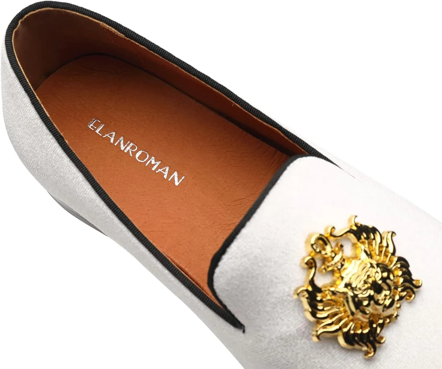 ELANROMAN Men's Loafers Gold Buckle Wedding Party Prom Velvet Dress Shoes