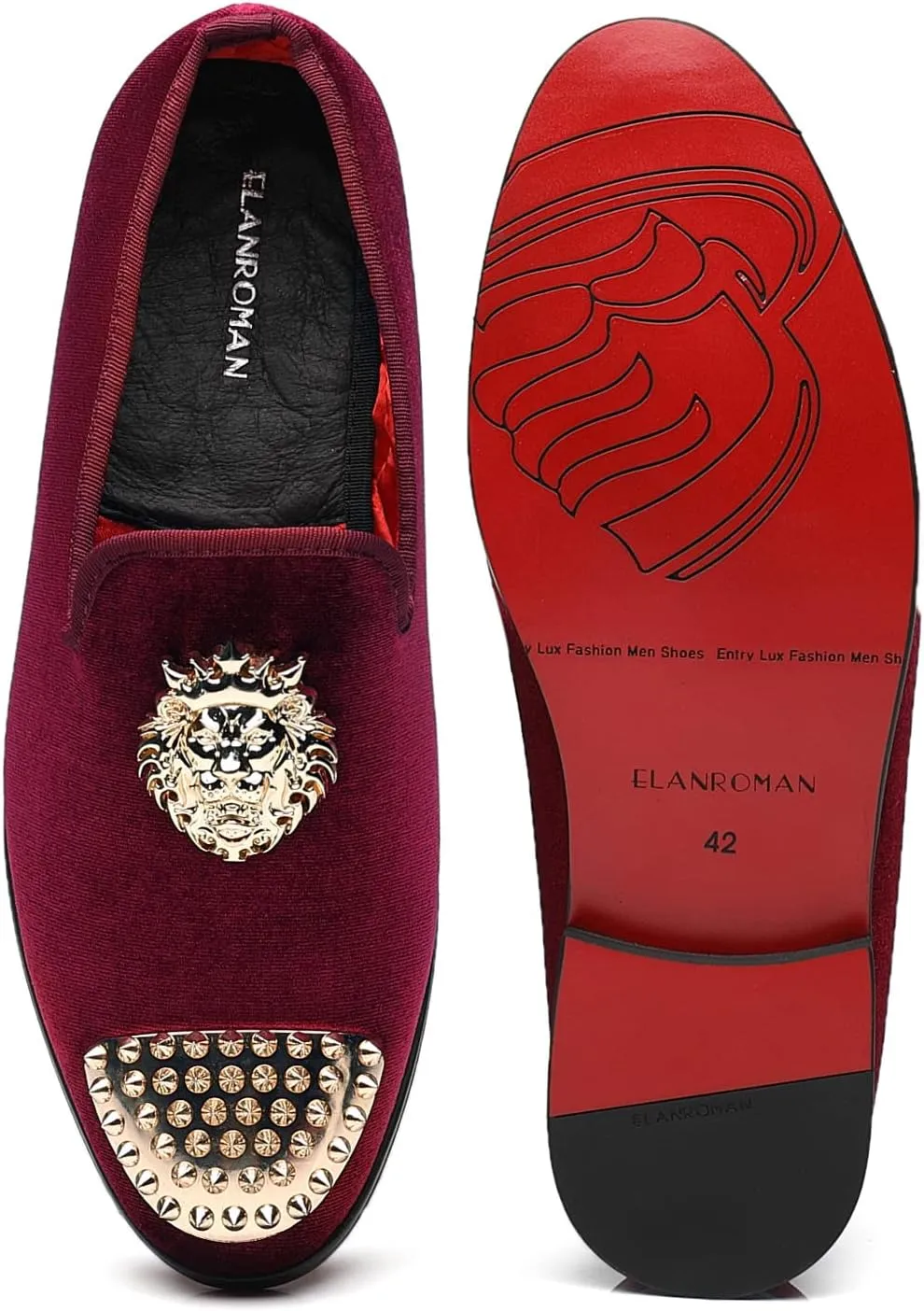 ELANROMAN Men's Loafers Gold Buckle Wedding Party Prom Velvet Dress Shoes
