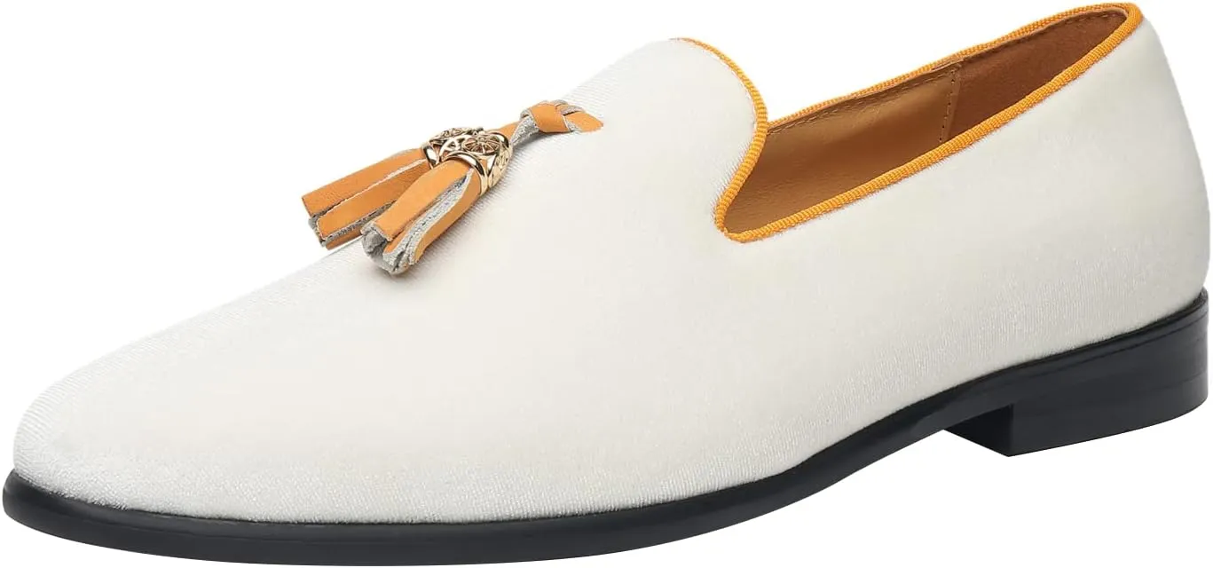 ELANROMAN Men's Loafers Tassels Penny Slip-On Luxury Wedding Shoes