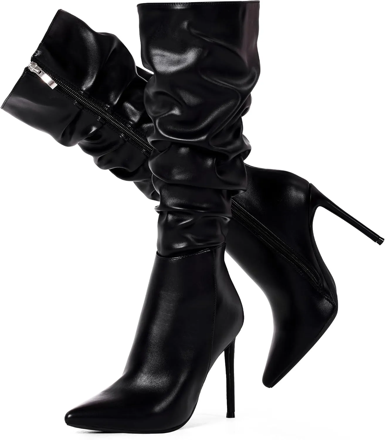 Elisabet Tang Women's Knee High Booties,Faux Suede 4" Stiletto Heel Pointed Toe Knee High Boots Side Zipper Boots Dress Shoes