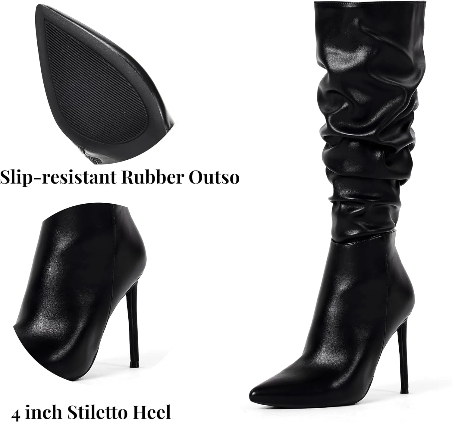 Elisabet Tang Women's Knee High Booties,Faux Suede 4" Stiletto Heel Pointed Toe Knee High Boots Side Zipper Boots Dress Shoes