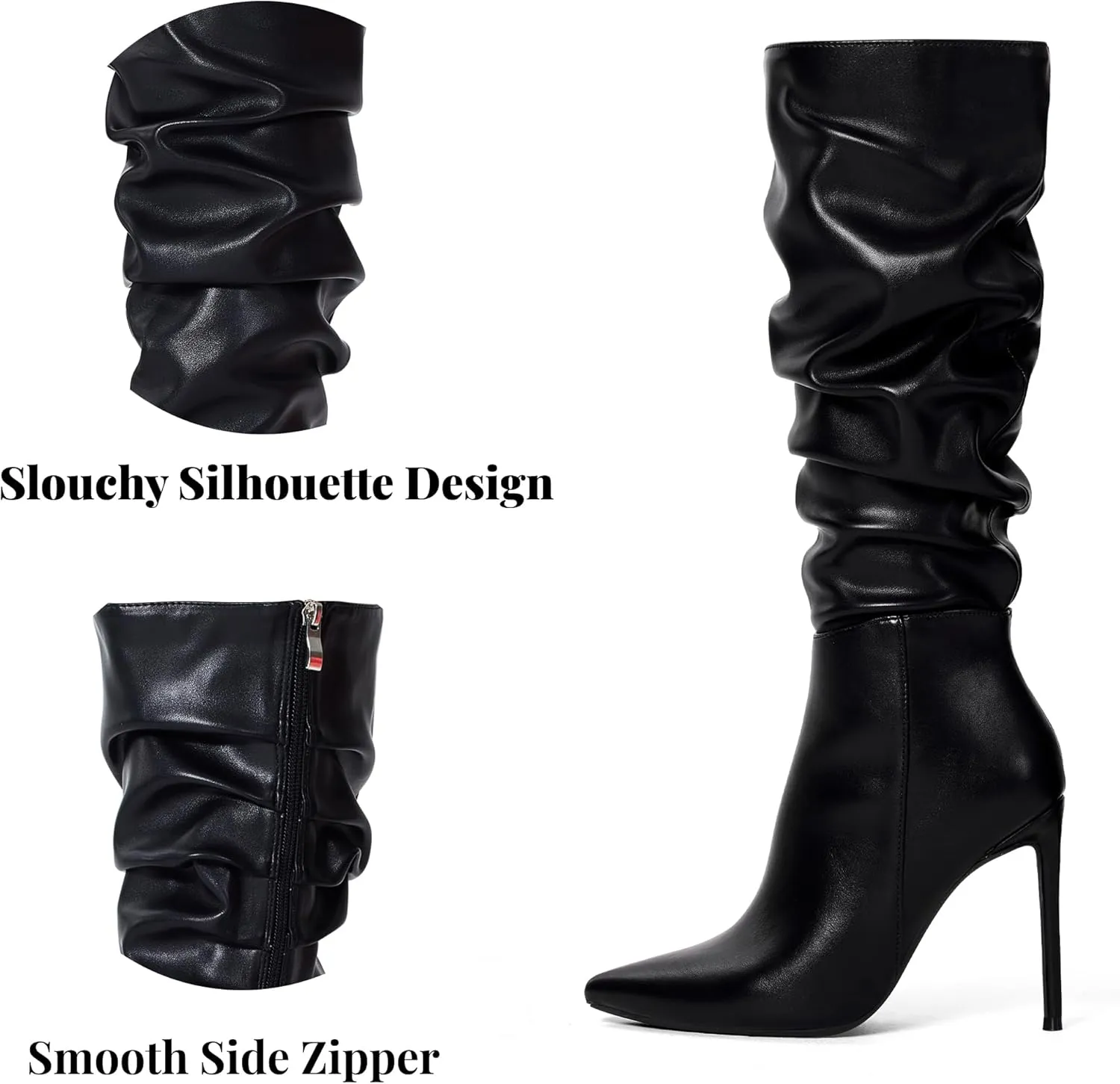 Elisabet Tang Women's Knee High Booties,Faux Suede 4" Stiletto Heel Pointed Toe Knee High Boots Side Zipper Boots Dress Shoes