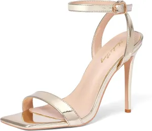 Elisabet Tang Women's Stiletto Heels Ankle Strap Open Square Toe Heeled Sandals Sexy Comfort Strappy Dress High Heel Shoes Lace Up Wedding Party Sandals Shoes